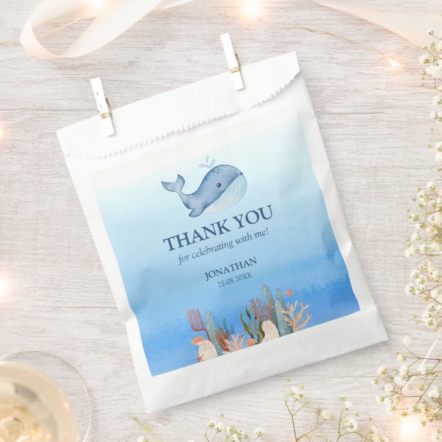 Blue Sea Coral Reef Cute Whale Birthday Thank You Favour Bag (Clipped)