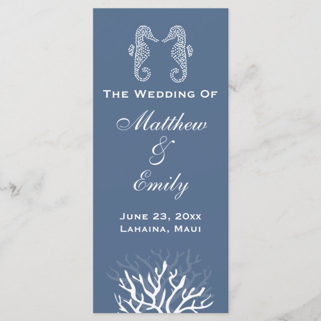 Blue Sea Coral Reef Sea horse Wedding Program (Front)