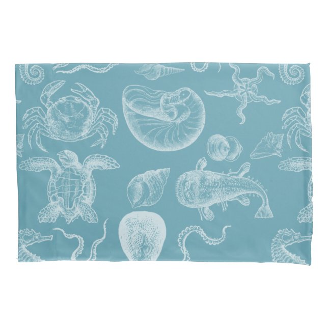 Blue Sea Creatures Vintage Illustration Modern Pillowcase (Front)