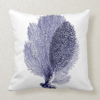 Blue Sea Fan on White Throw Pillow