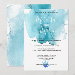Blue Sea Foam Watercolor Beach Wedding Invitation