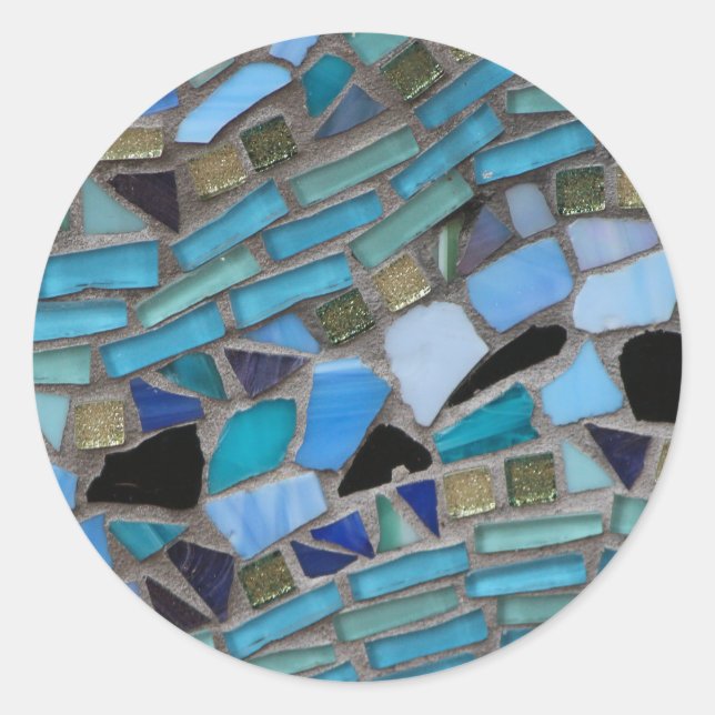 Blue Sea Glass Mosaic Classic Round Sticker (Front)
