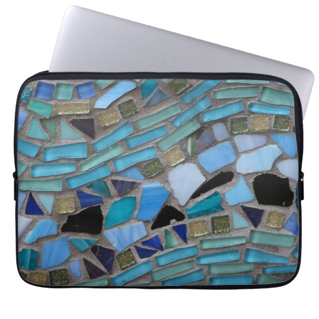 Blue Sea Glass Mosaic Laptop Sleeve (Front)