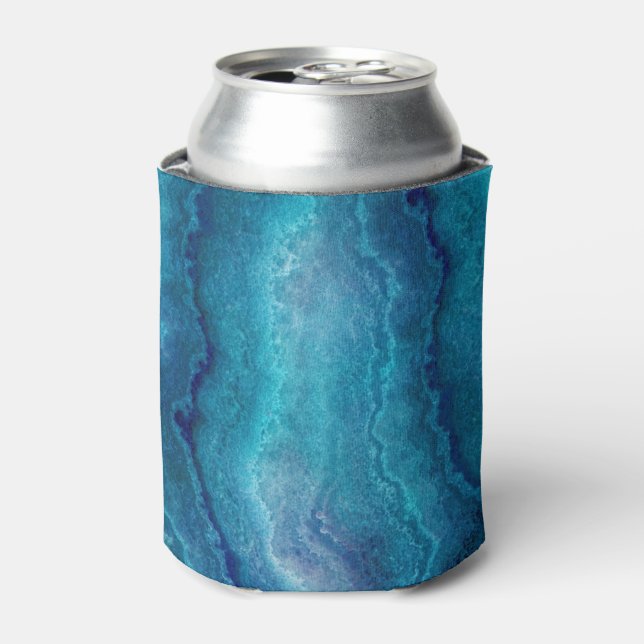 Blue Sea Green Agate Texture Can Cooler (Can Front)