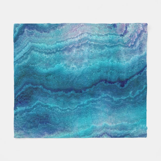 Blue Sea Green Agate Texture Fleece Blanket (Front (Horizontal))