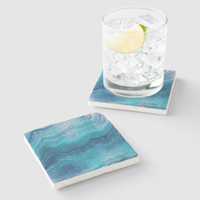 Blue Sea Green Agate Texture Stone Coaster (Side)
