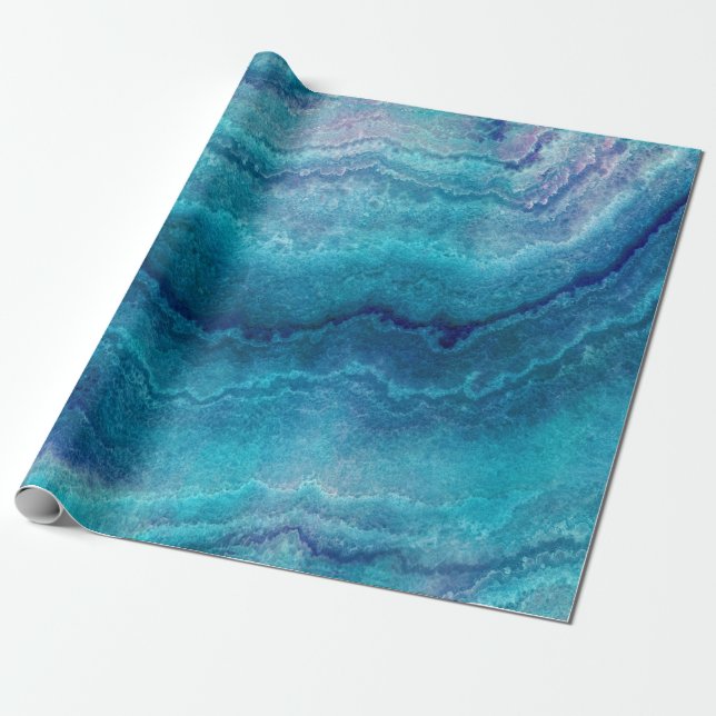 Blue Sea Green Agate Texture Wrapping Paper (Unrolled)