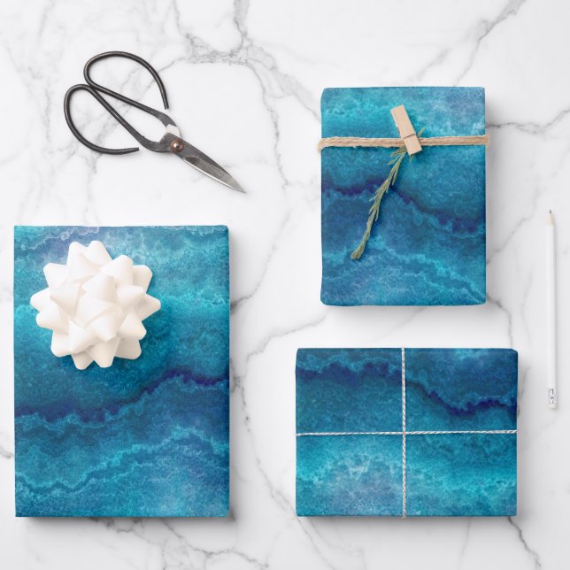 Blue Sea Green Agate Texture Wrapping Paper Sheet (Front)
