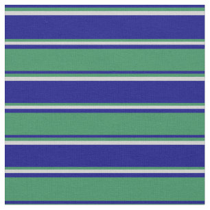 Blue, Sea Green & Light Grey Stripes Pattern Fabric