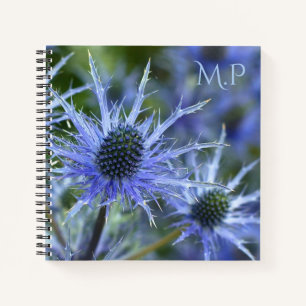Blue Sea Holly Thistle Monogram Notebook
