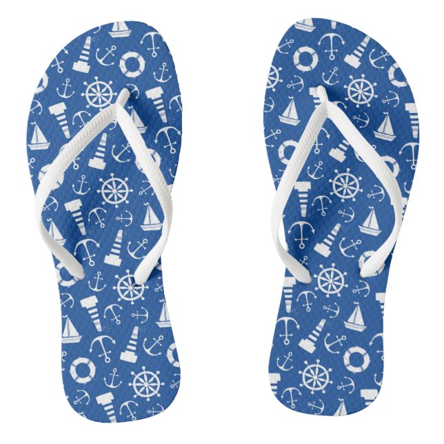 Blue Sea Pattern Flip Flops (Footbed)