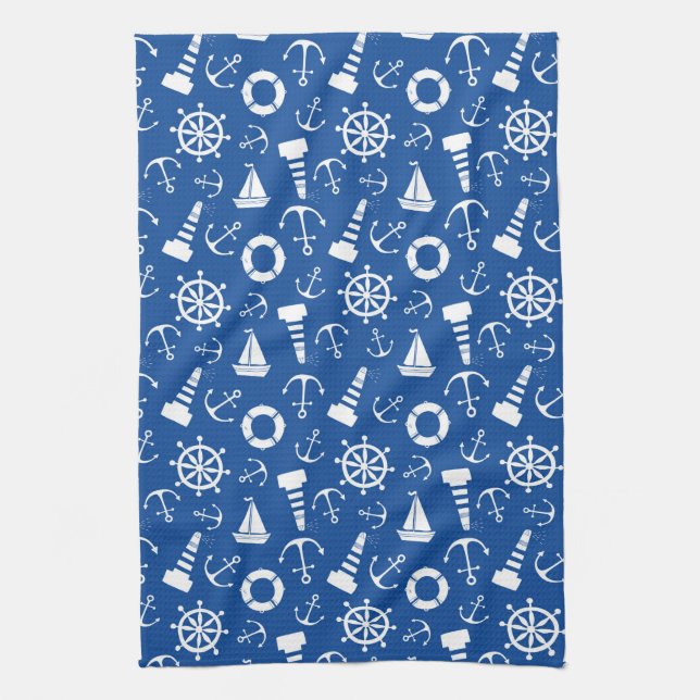 Blue Sea Pattern Kitchen Towel (Vertical)
