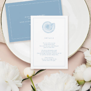 Blue Sea Shell Beach Wedding Information Card