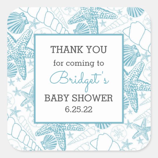 Blue Sea Shells baby shower favour thank you Square Sticker