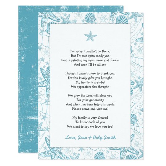 Blue Sea Shells baby shower thank you note poem Card