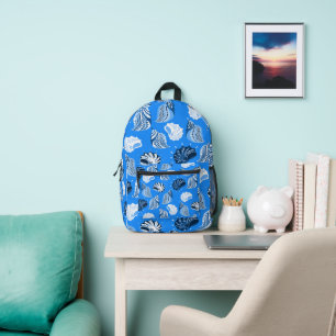 blue sea shells beach ocean printed backpack