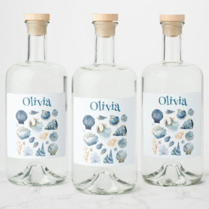 Blue Sea Shells Liquor Label Custom Name