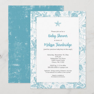 Blue Sea Shells Starfish baby shower invitation