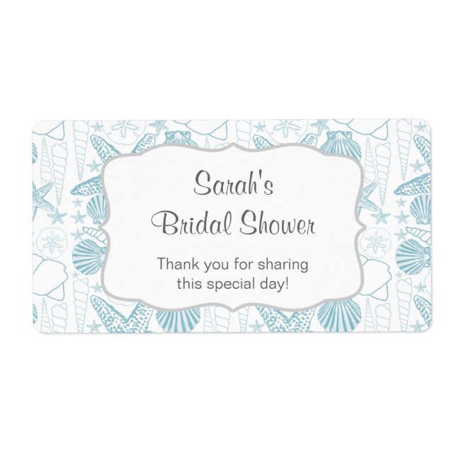 Blue Sea shells Water Bottle label - customize it! (Front)