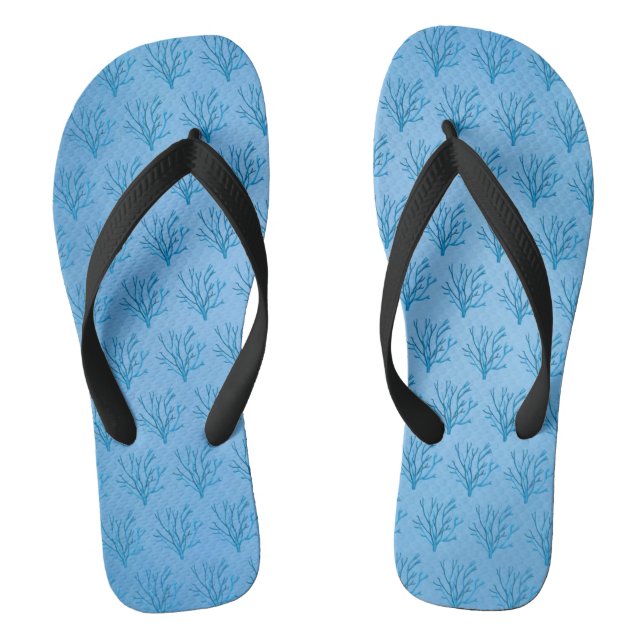 Blue sea tree corals pattern on blue background flip flops (Footbed)