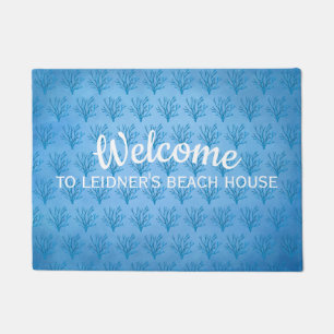 Blue sea tree corals pattern on blue doormat