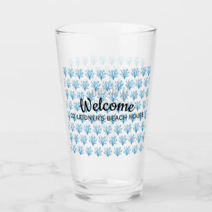 Blue sea tree corals pattern on blue glass
