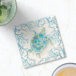 Blue Sea Turtle and Coral Reef Stone Coaster<br><div class="desc">Add a touch of the ocean to your home with this tropical sea turtle stone coaster, featuring a replica of my original watercolor design of a sea turtle swimming among a vibrant coral reef in shades of aqua blue and turquoise. Perfect for enhancing your beachside or summer decor, this coaster...</div>
