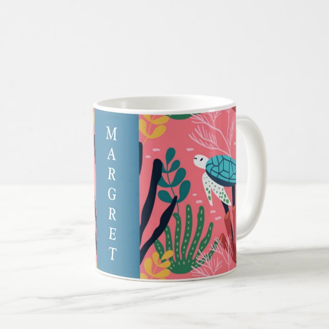 Blue Sea Turtle Ocean Tropical Personalize Coffee Mug (Front Right)