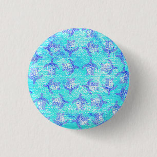 Blue Sea Turtle Print 1 Inch Round Button