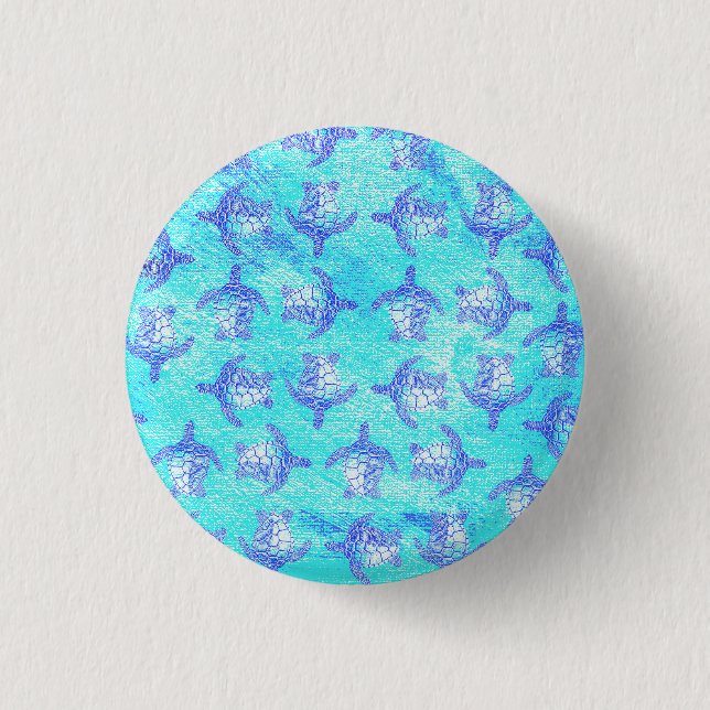 Blue Sea Turtle Print 1 Inch Round Button (Front)
