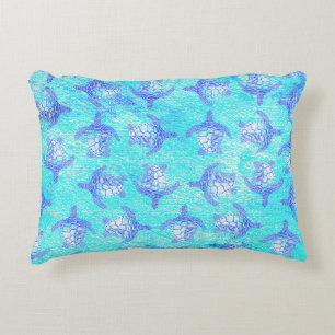 Blue Sea Turtle Print Accent Pillow