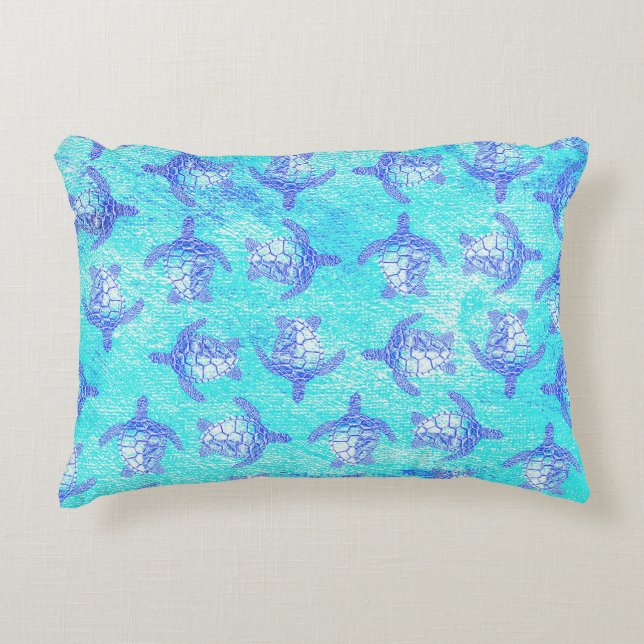 Blue Sea Turtle Print Accent Pillow (Front)