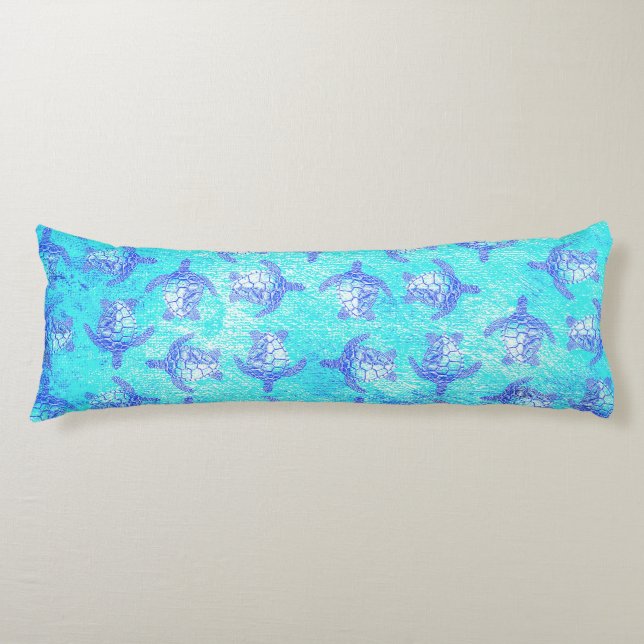 Blue Sea Turtle Print Body Pillow (Front)