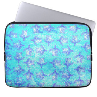 Blue Sea Turtle Print Laptop Sleeve