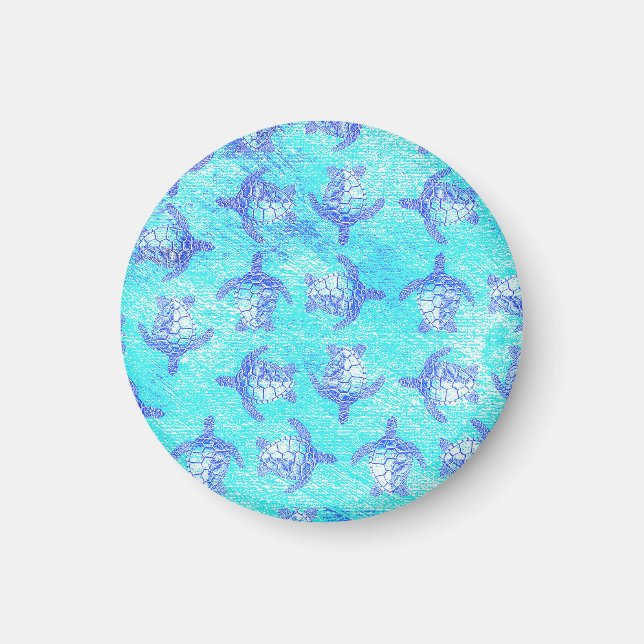 Blue Sea Turtle Print Magnet (Front)