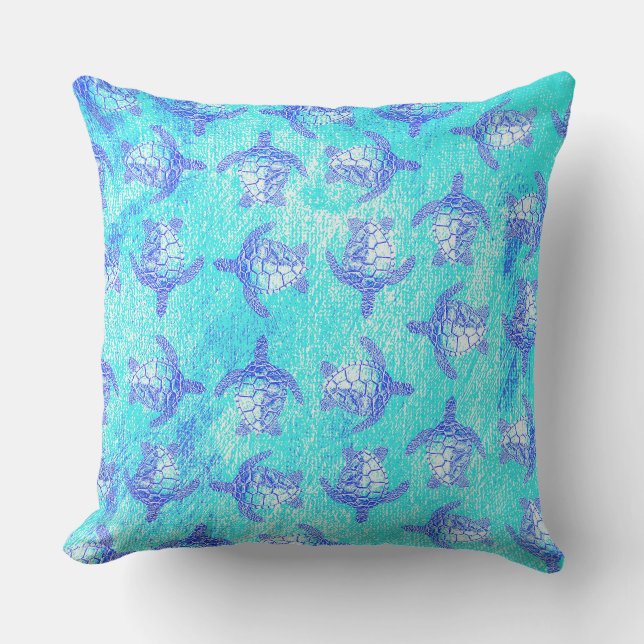 Blue Sea Turtle Print Throw Pillow (Front)