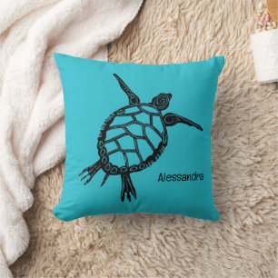 Blue Sea Turtle  Throw Pillow