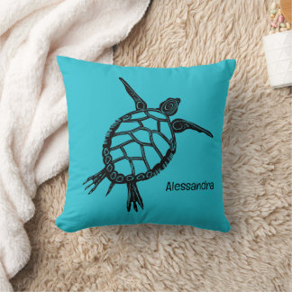 Blue Sea Turtle  Throw Pillow
