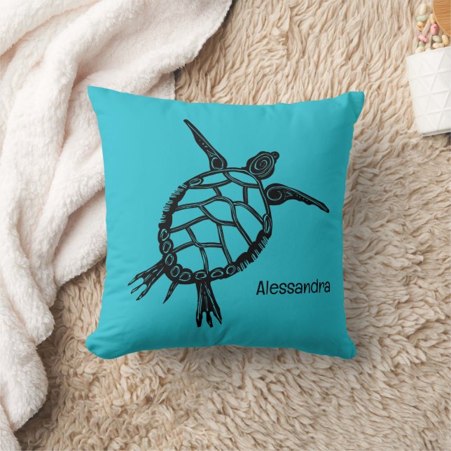 Blue Sea Turtle  Throw Pillow (Blanket)