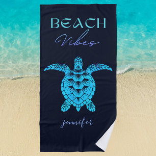 Blue Sea Turtle Watercolor Personalized  Beach Towel
