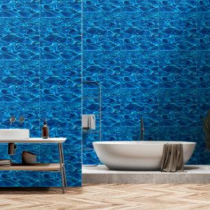 Blue Sea Water Image Printed Bathroom Smooth Vinyl Wallpaper
