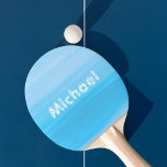 Blue sea water monogram name ping pong paddle<br><div class="desc">Calm ocean waves with soft,  delicate nautical colours of light blue pastels in horizontal stripes. Personalize with your name on front,  white letters.</div>