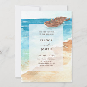 Blue sea watercolor art paint wedding invitation