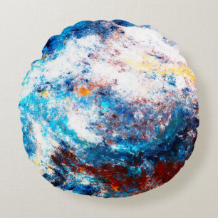 Blue sea wave. Artistic splashes of bright paints. Round Pillow