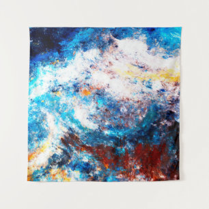 Blue sea wave. Artistic splashes of bright paints. Tapestry