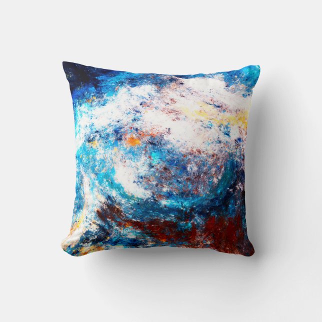 Blue sea wave. Artistic splashes of bright paints. Throw Pillow (Front)