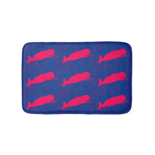 blue sea with swimming  red whales bath mat