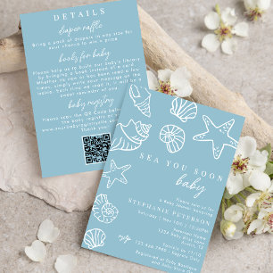 Blue Sea You Soon All In One QR Code Baby Shower Invitation