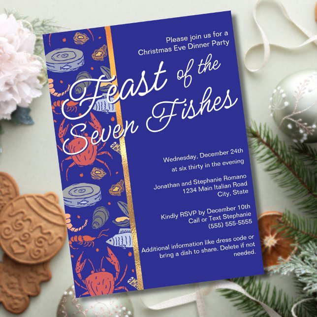 Blue Seafood Feast of the 7 Fishes Christmas Party Invitation (Creator Uploaded)