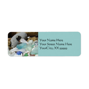 Blue Seaglass Address Labels Beach Coastal Fossils